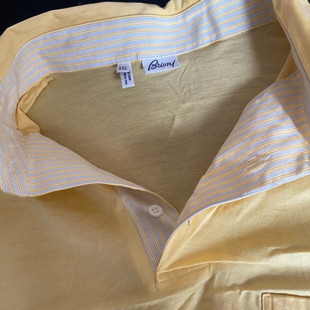 Brioni Yellow Short Sleeve Tee with Classic Collar